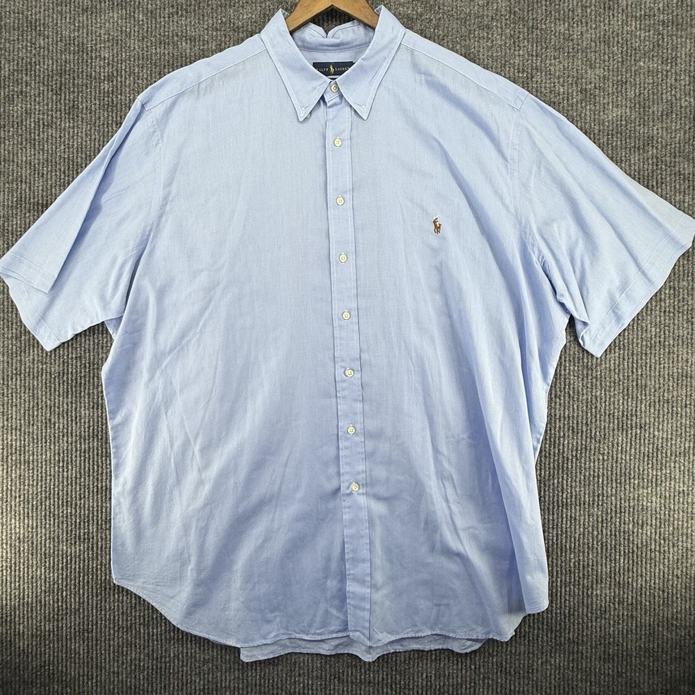 Ralph Lauren Men's 3XLT Chambray Oxford Blue Short Sleeve Button-Up Shirt